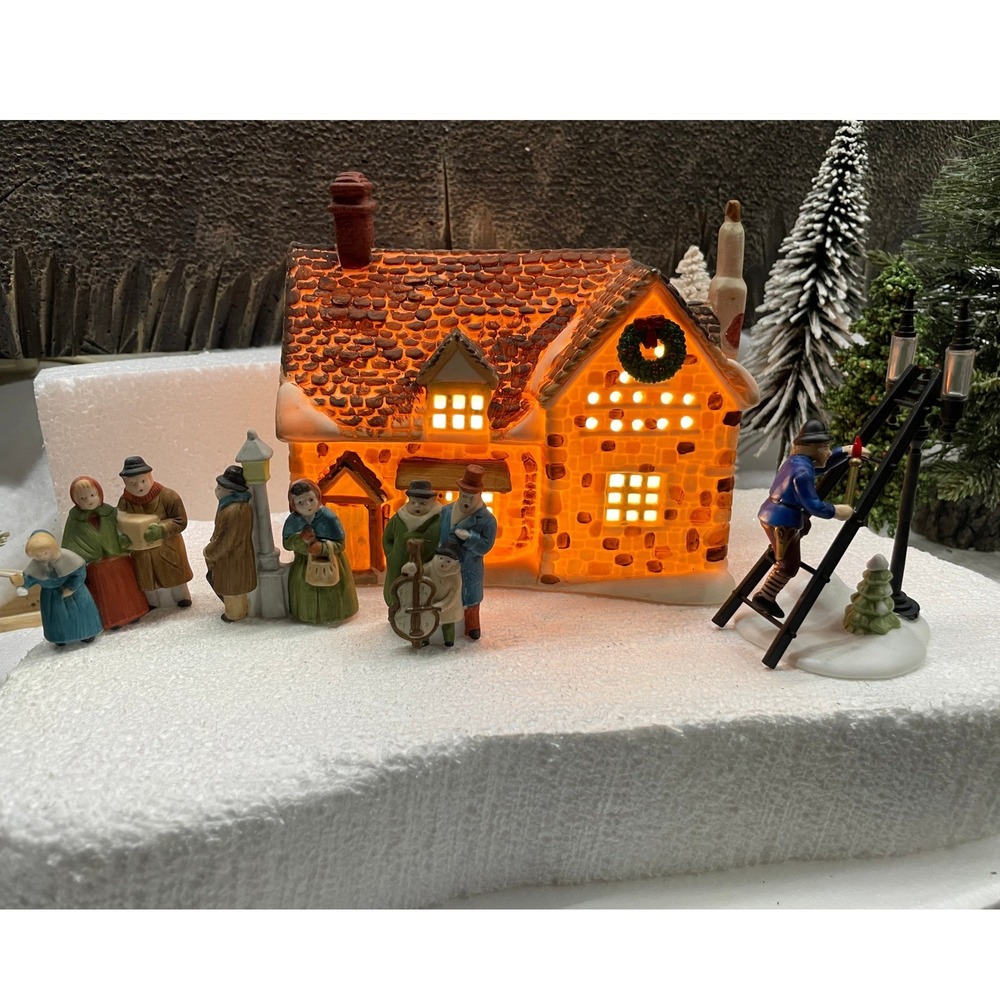 Dept 56 DICKENS VILLAGE COTTAGE and CAROLERS and LAMPLIGHTER BUNDLE 3pc set